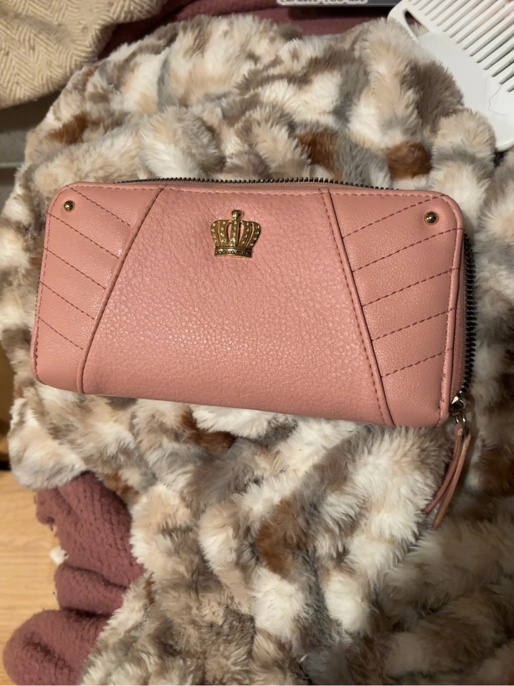 Juicy Couture Pink Zip-Around Wallet with Gold Crown